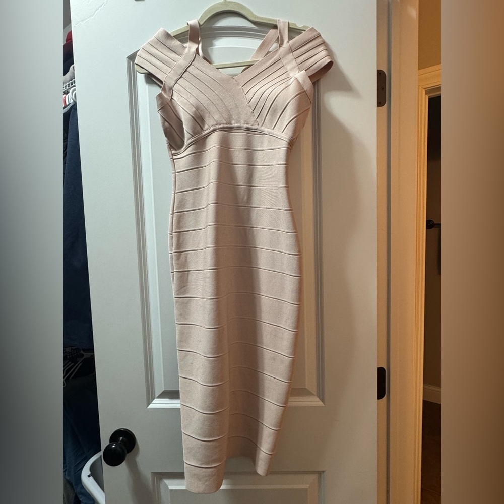 Elegant Beige Bandage Dress